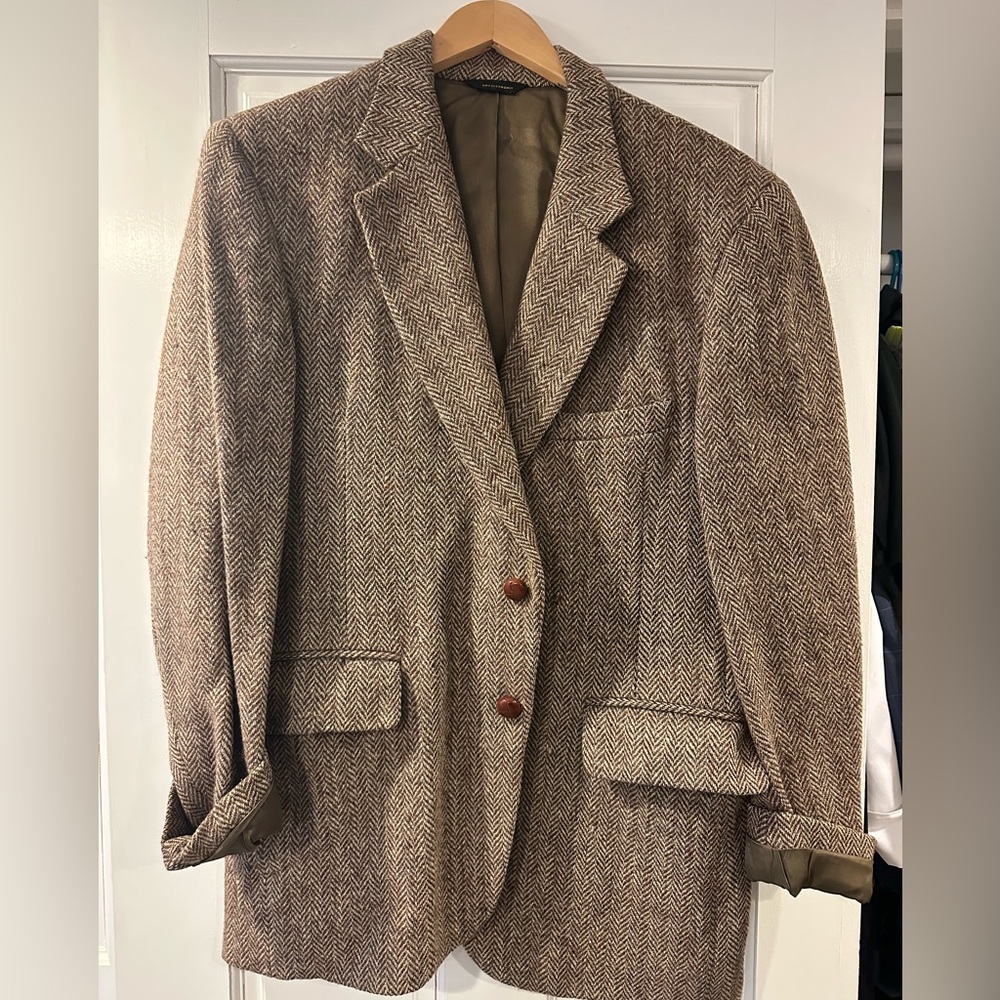 Saks Herringbone Wool Blazer in Brown